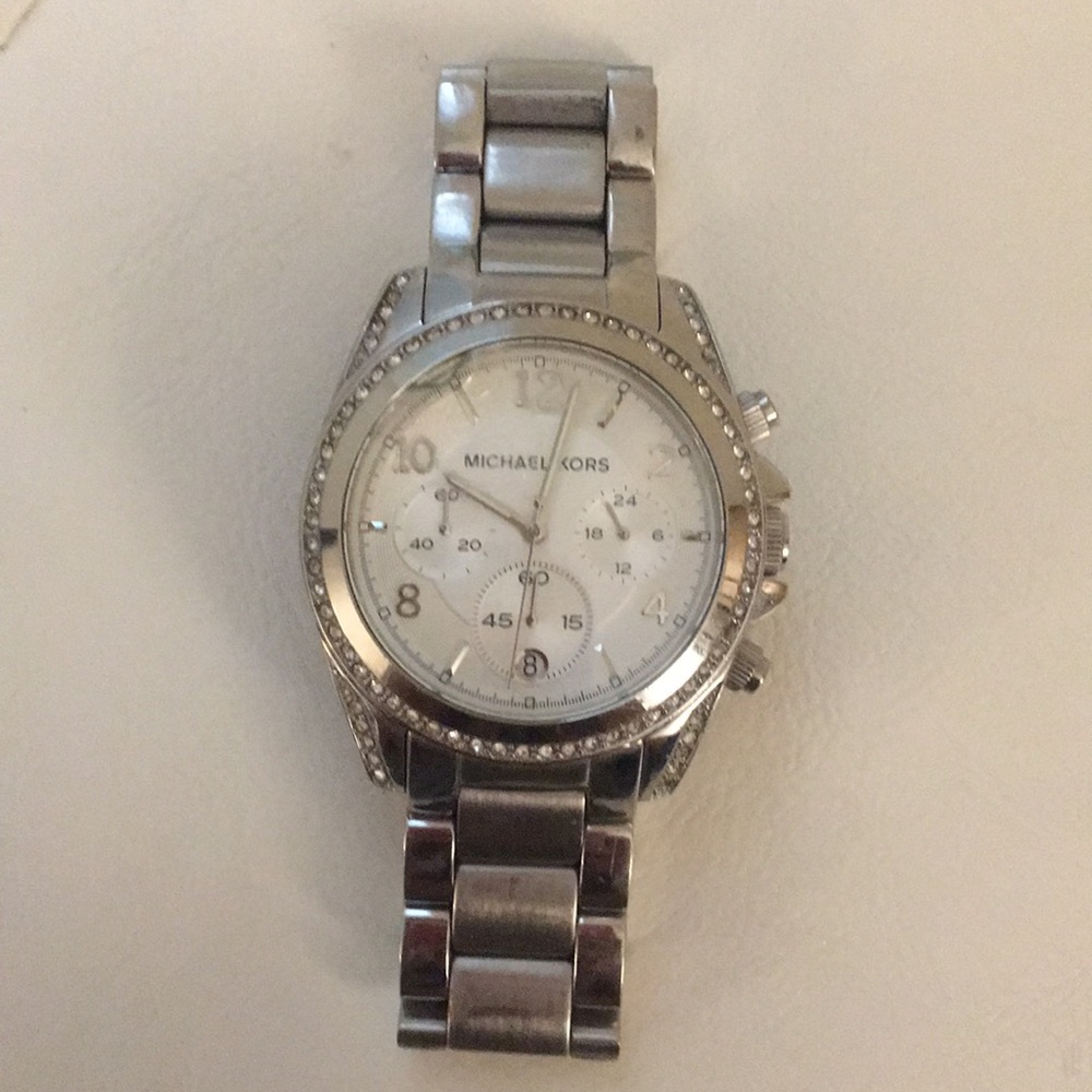 MK Silver Watch with Gemstones